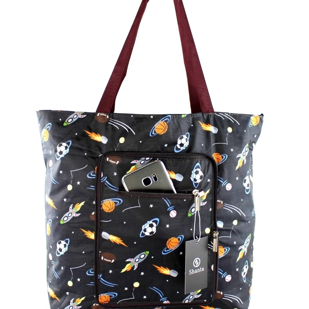 Foldable Tote Bag for Women-Top Zipper Black Premium Quality Lightweight NWT